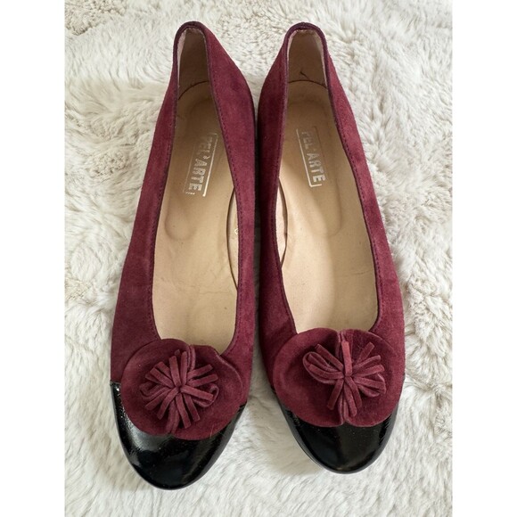Pel’arte Women’s Ballerina Flats Red Suede Tassel Fall Black Cap Holiday 7.5/38 - Picture 2 of 10